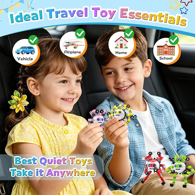 9 PCS Travel Toys Transformable Fidget Spinners Toys for Kids and Adults Sensory Toy for Boys Teens Stress Relief Autism ADHD Cool Road Trip Travel Essential Birthdays Gifts for Party Favors