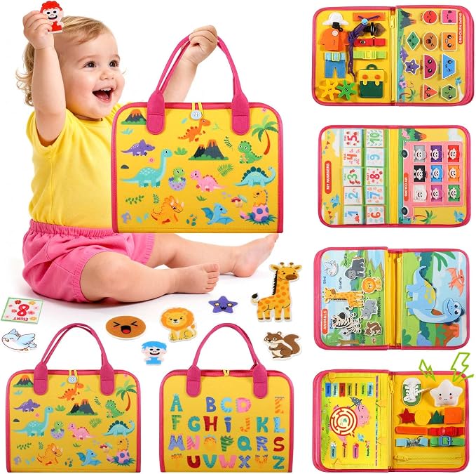 GOLIYEAN Toddler Busy Board Montessori Toys for Toddler Boy Girl Birthday Gifts, Educational Learning Sensory Busy Book for Toddlers, Quiet Activity Books for Toddlers, Travel Toys for Airplane Car