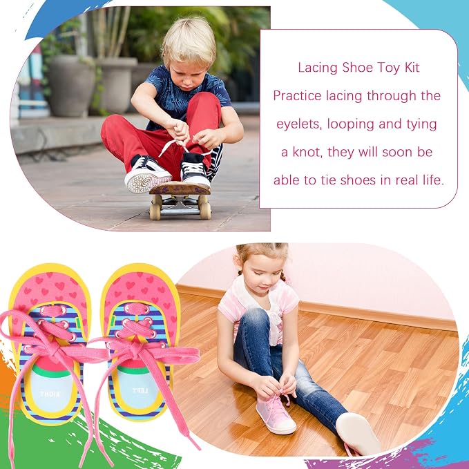 Capoda 9 Sets Back to School Lacing Cards Shoes Educational Threading Toy for Classroom Wooden Lacing Card Toys with Colorful Threads for Develop Imagination Early Education and Learning Activity