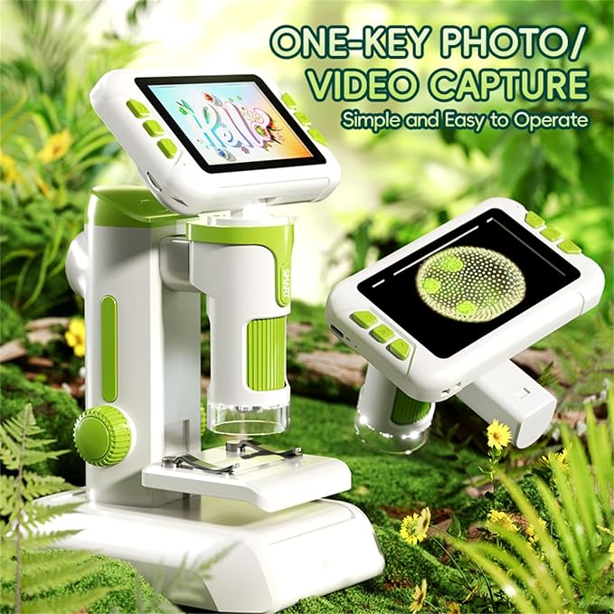 Microscope for Kids,1600X Digital Microscope with 4.0" HD Screen, 3-in-1 Portable Microscopes with Slides,STEM Educational Science Toy for Ages 6-12 Christmas Birthday Gifts for Boys & Girls (Green)
