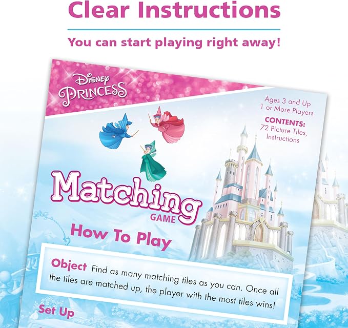 Wonder Forge Disney Princess Matching Game - Fun Memory Game for Kids Ages 3 and Up - Toddler Learning Toy Featuring Belle, Ariel, and Elsa and More Disney Princesses - Packaging May Vary