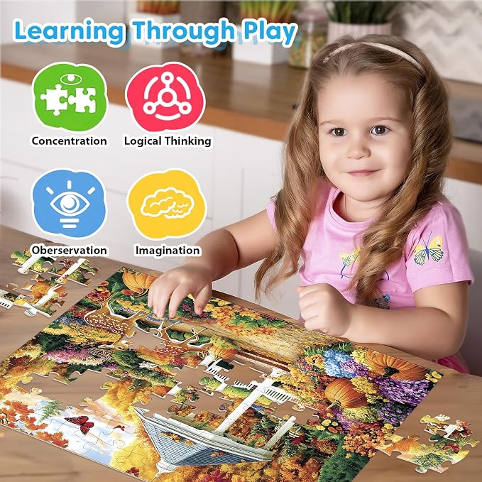 4 Pack 100 Piece Puzzles for Seniors, Four Seasons Jigsaw Puzzles | Elderly Large Piece Puzzle for Adults & Kids Ages 4-6 6-8 8-10, Easy Beginner Puzzle Family Educational Toy Gift