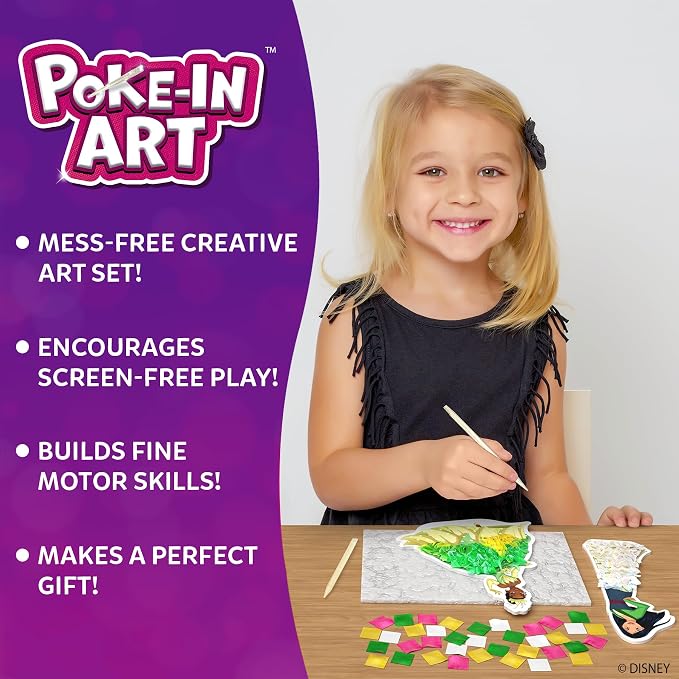 Skillmatics Poke-in Art – Disney Princesses, Wood Craft Kit, Gift for Kids | DIY Mess-Free Fun, Cinderella, Ariel Fine Motor Skills, Screen-Free, Travel Activity, Girls & Boys Ages 4, 5, 6, 7, 8, 9