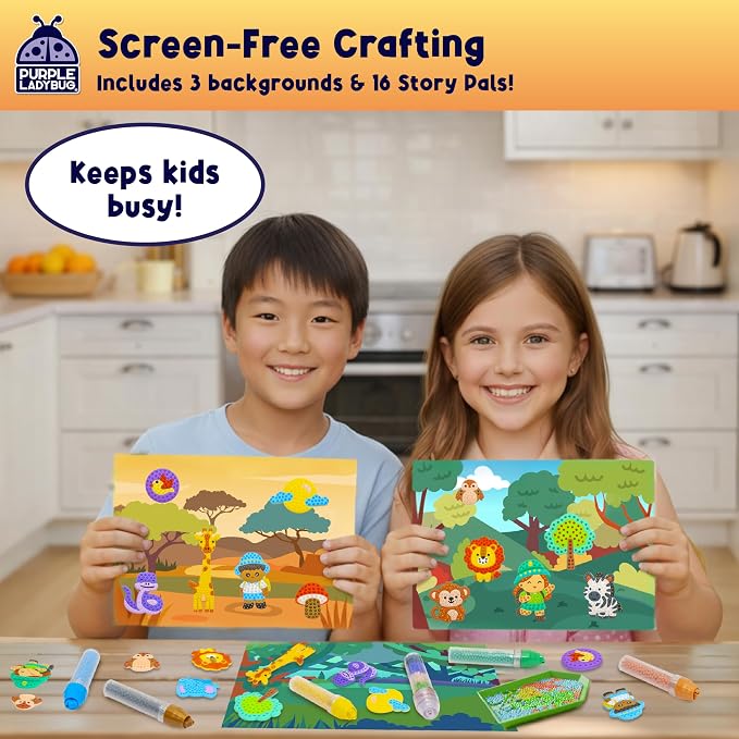 Magical Bead Painting for Kids - Animal World Theme Birthday Gift for Boys & Girls Ages 4-8 Years Old, DIY Mosaic Arts & Crafts Kit with Colorful Templates, Beads Pen & Creative Fun Set