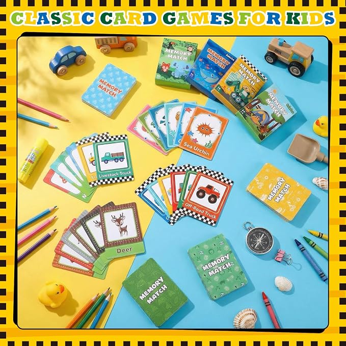 Zubebe 4 Sets Memory Matching Card Game Ages 4+, Family Party Game,Style 2 | Learning Toy with Animal Dinosaur Food Themes, Ideal for Family Night Classroom Prizes Party Favors, Builds Memory Skills