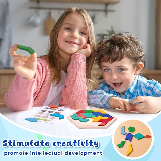 3 otters Wooden Puzzles for Kids, Educational Brain Teaser Game, Shape Sorting Board with Guide Book, Montessori Learning Toys (Pack of 2)