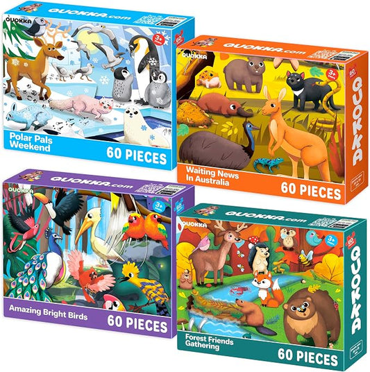 Puzzles for Kids Ages 4-6 - 4 x 60 Piece Jigsaw Puzzles for Toddlers 3-5 | Polar, Birds and Animals - Educational Kids Puzzles Ages 6-8 - Learning Gift Game for Children and Toddlers