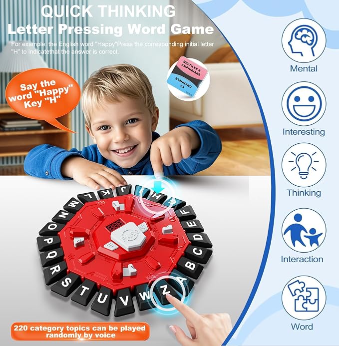 Word Game,Family Board Games with 2 Modes,220 Topics,Fast-Paced Letter Game | Pressing Games for Kids Adults Families,2–8 Players Home,Party,Classroom,Travel,with 220 Topic Categories,24 Letters,35 Cards