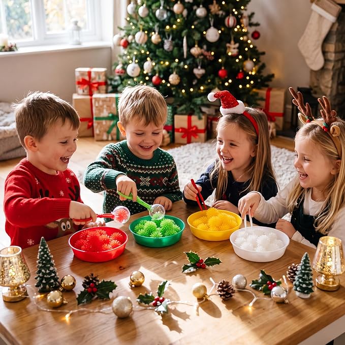 Leitee 71 Pcs Sensory Bin Filler,Red Green,Christmas | Hedge Balls Tweezers Clips Cups, Fine Skills Toys Set for Kids Counting Sorting, Sensory Bin Tools Preschool Learning