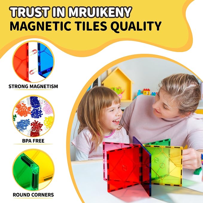 Mruikeny 14-Piece Large Magnetic Tiles, Building Toys for Kids Ages 3+ | 14 Large Magnetic Tiles for Preschool Building Play, Recommended for Ages 3 and Up