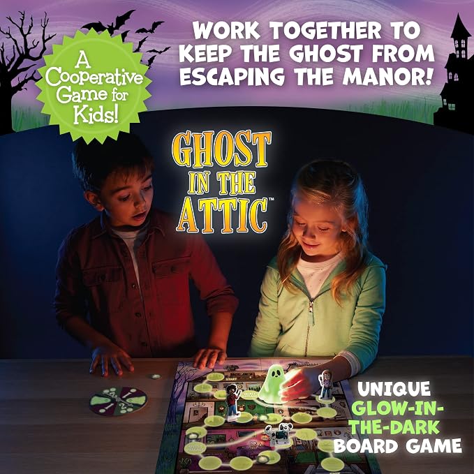 Peaceable Kingdom Ghost in the Attic - Cooperative Board Game for Family Game Night – Unique Glow-in-the-Dark Board Game - Great for Kids Ages 5 & Up