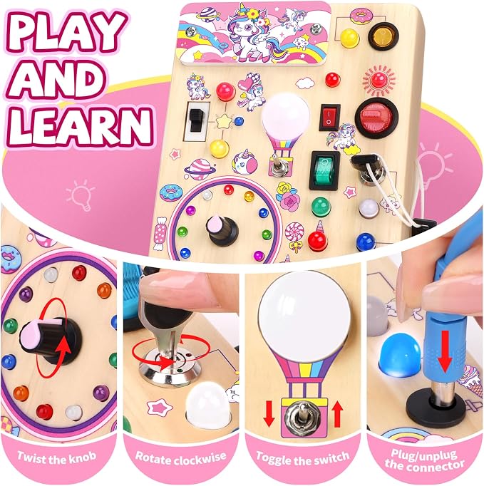 Grarain Busy Board for Toddlers - Montessori Educational Toy for 1-3 Year Old Boys & Girls | Travel-Friendly Sensory Learning Activity | Ideal for Kids with Autism(Unicorn Busy Board)