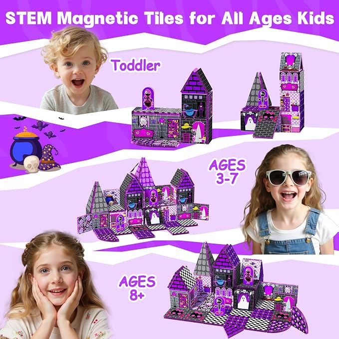 Magnetic Tiles 52PCS, Magnetic Building Blocks STEM Montessori Toys, Preschool Classroom Must Haves, Toddler Sensory Educational Toys for Kids Ages 3-12, Christmas Birthday Gift for Boys Girls(PURPLE)