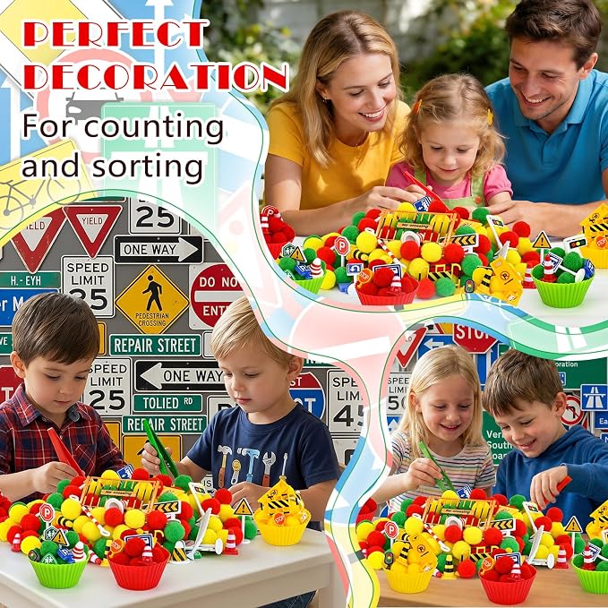 143 Pcs Traffic Sensory Bin Items Traffic Light Stop Sign Traffic Cones Parking Sign Crosswalk Counting Sorting Sensory Bin Filler Fine Motor Traffic-Themed Counts for Summer Counting Sorting