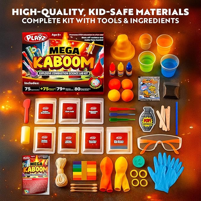 Playz Mega Kaboom! Explosive Science Kit for Kids Age 8-12 Kids Chemistry | Set Learning & Education Toys, Best Gifts for Boys, STEM Project Educational Science kits w 150+ Science Experiments for Kids