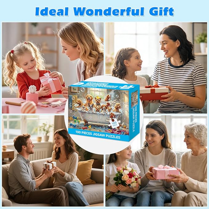 4-Pack 100 Piece Puzzles for Kids Ages 4-6 6-8 8-10, Funny Dogs 100 Piece Puzzles for Seniors Adults, Cute Animals Large Piece Kids Puzzles 100 Pieces for Seniors Adults Family Game Gifts (15x10 in)