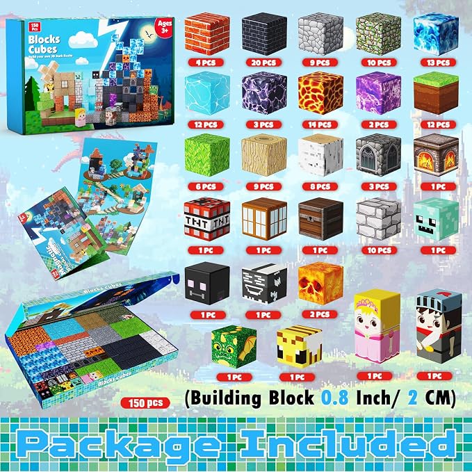 150PCS Magnetic Blocks - Magnet Building Blocks, Stacking Magents Cubes Toys Forest Dark Castle Set, STEM Montessori Sensory Toys for Kids Boys and Girls Ages 3 4 5 6 7 8 9 10+ Birthday Gifts