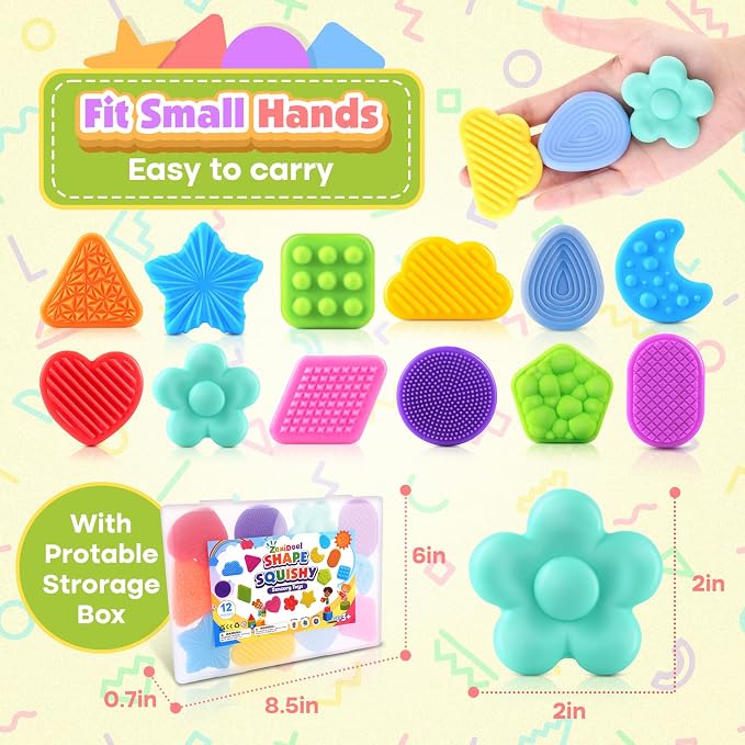 Squishy Fidget Toy Kids Toddlers: 12Pcs Soft Textured Sensory Toys for ADHD | Sensory Fidget Toys for Autistic Children, Classroom Calming Fidgets for Autism, Baby Travel Essential Squeeze Gifts Girl Boy