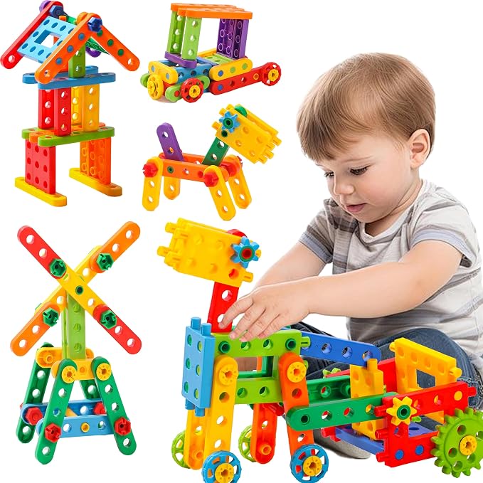 KUTOI Screw Building Blocks - 92 Pcs Kids Games - Sensory Construction Toy - STEM Toy for Preschool Learning Activities ， Perfect Educational Building Toys for Boys and Girls 3 Above