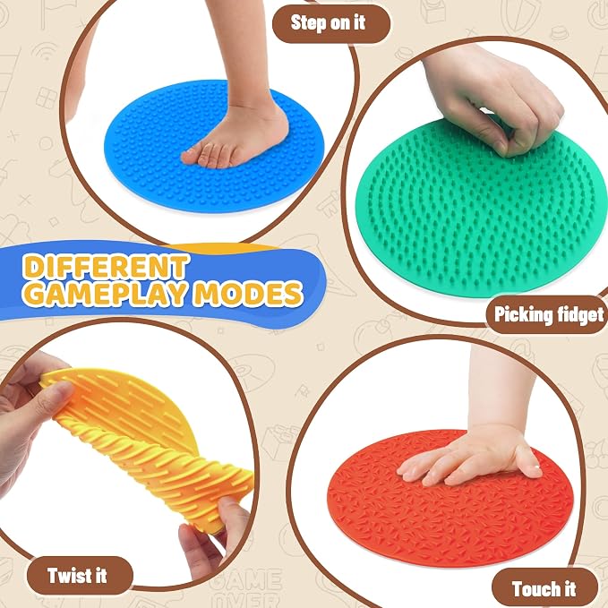 4PC Sensory Wall Fidget Toys for Toddler Baby 1-3 Classroom Must Have Sensory Mats for Kid Autism ADHD Quiet Silicone Tactile Pad Desk Toys Calm Down Item Mini Floor Tiles Fidget Autistic Special Need