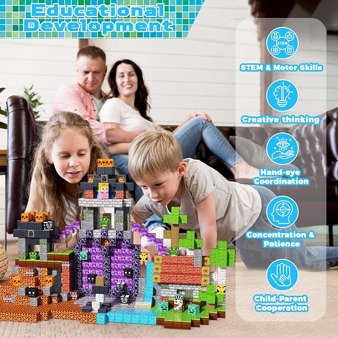 Magnetic Building Blocks - 150PCS Magnet Block Cubes Dark Hell Forest Castle, STEM Toy Building Sets for Kids Age 3+, Montessori Stacking Construction Toys for Easter Gift Boys Girls Age 4-8, 8-12