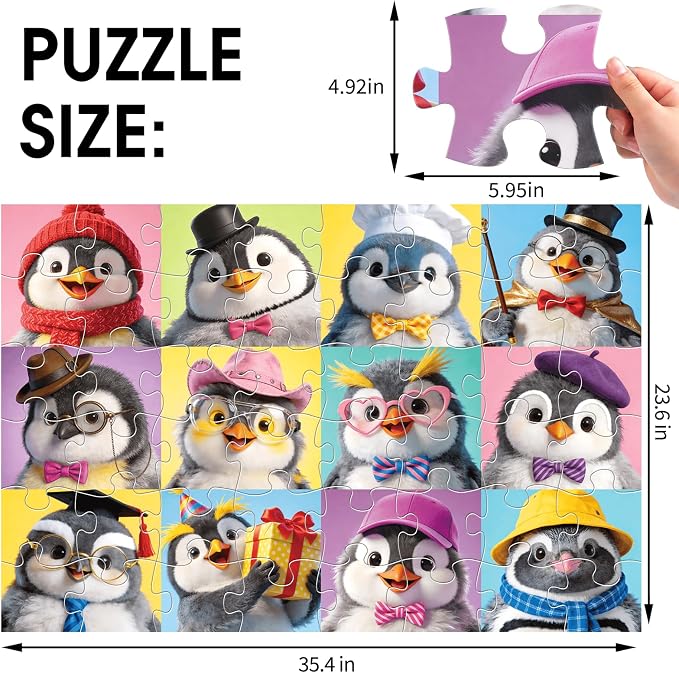Jumbo Floor Puzzle for Kids,48 Piece Penguin Jigsaw Puzzle Ages 3-8 | 12 Penguin Characters,Extra-thick Cardboard,Preschool Learning Toy,35x24 in Completed,Educational Gift for Boys and Girls