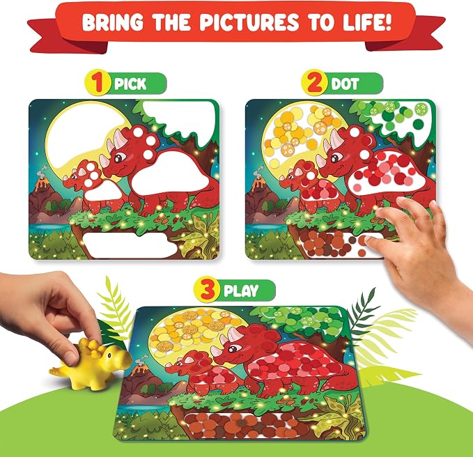 Dot Sticker Art Activity - Dinosaurs, Educational Toys for 3 Year Old Boys | No Mess Crafts for Kids, Stocking Stuffers Toddlers, DIY Gifts for Boys & Girls Ages 3, 4, 5, 6, 7 Year Old, Travel Toys