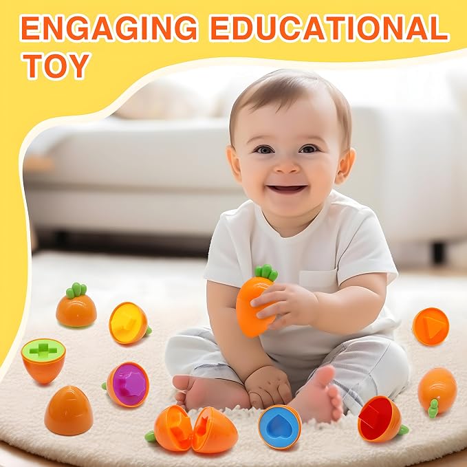 MOONTOY 12PCS Kids Carrot Matching Eggs Easter Toys for 18M+ Year Old | Preschool Matching Eggs, Educational Shape Sorter Montessori Sensory, Easter Gifts for Kids Boys Girls Easter Basket Stuffers