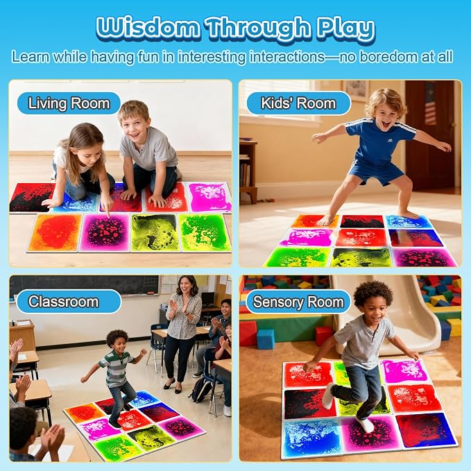 Onyoloy Sensory Floor Tiles 9PCS - Engaging Liquid Play Mats for Toddlers | Autism Sensory Toys, 12"x12" Lava Tiles perfect for Dancing, Learning & Special Education Classroom Gross Motor Development.