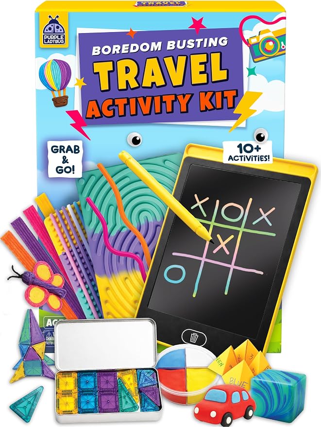 Road Trip Essentials for Kids Kit with 10+ Screen Free Activities | Roadtrip, Car Ride and Airplane Activities, Sensory Toys, Travel Games, Crafts, Fidgets, For Boys and Girls