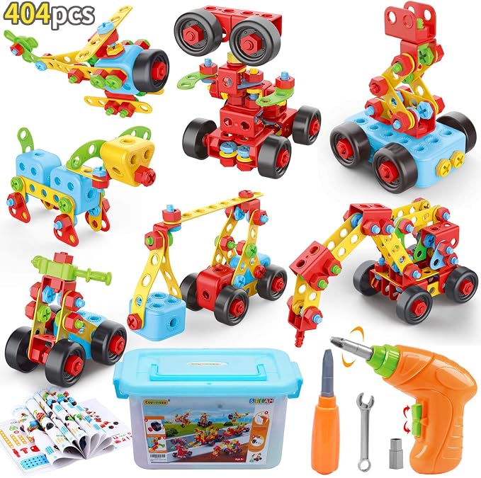 COUOMOXA 404 Pcs STEM Building Toys for Kids Ages 3+ | Creative Interlocking Blocks, Educational Construction Set, Birthday Gift for Boys Girls 4-8