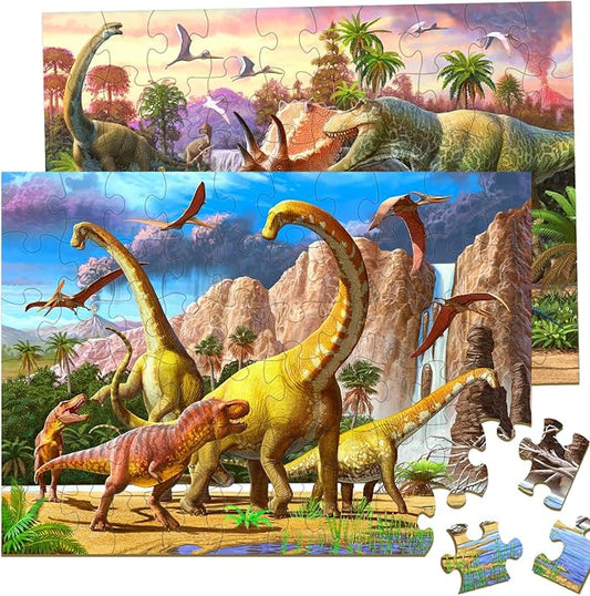 Dinosaur Puzzles for Kids Ages 6-8 4-6 Year Old - World of Huge Dinosaurs | 2 Packs 60 Pieces Jigsaw Puzzle for Toddler Children Learning Educational Puzzles Toys for Boys and Girls.