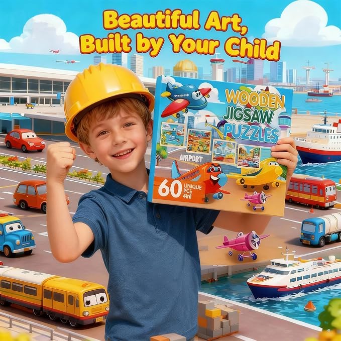 Wooden Puzzles for Kids, Jigsaw Puzzles, Vehicle Theme Educational Gifts | 100% Wooden