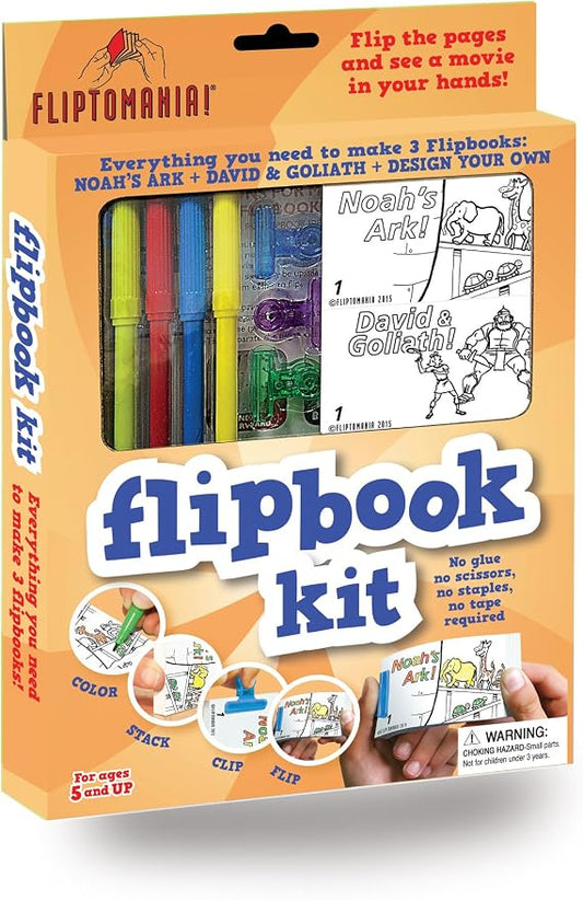 Fliptomania Flipbook Make-Your-Own Flip Book Kit for Kids 3 Pack, D&G, Noah's Ark, & Blank DIY Flipbook Paper, Drawing Kids Arts & Crafts Project Set, Boys & Girls Arts and Crafts for Kids Ages 8-12