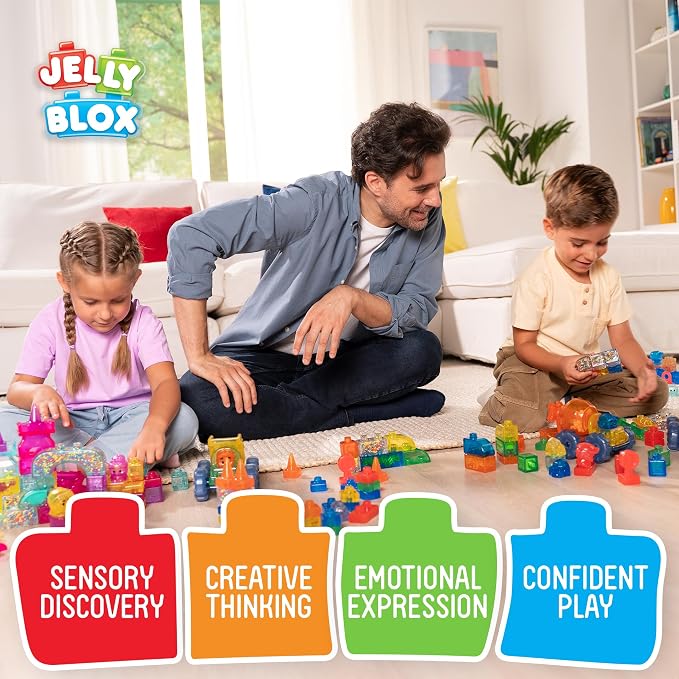 Jelly Blox Stash 'N Stack 2-in-1 Storage Case | Toddler & Preschool | Building Blocks Kids Can Squeeze, Stretch, Squish | MESH ACCREDITED | Safety Tested & Ouch-Free | Sensory Play for Ages 2+