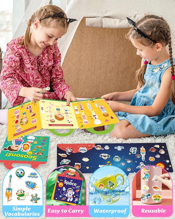 Walenced Reusable Sticker Book for Toddlers, Stickers for Kids, Toddler Toy | Toddler Craft Activities, Toddler Travel Toys, Boy Girl Birthday Gifts, Airplane Travel & Road Trip Essentials Kids