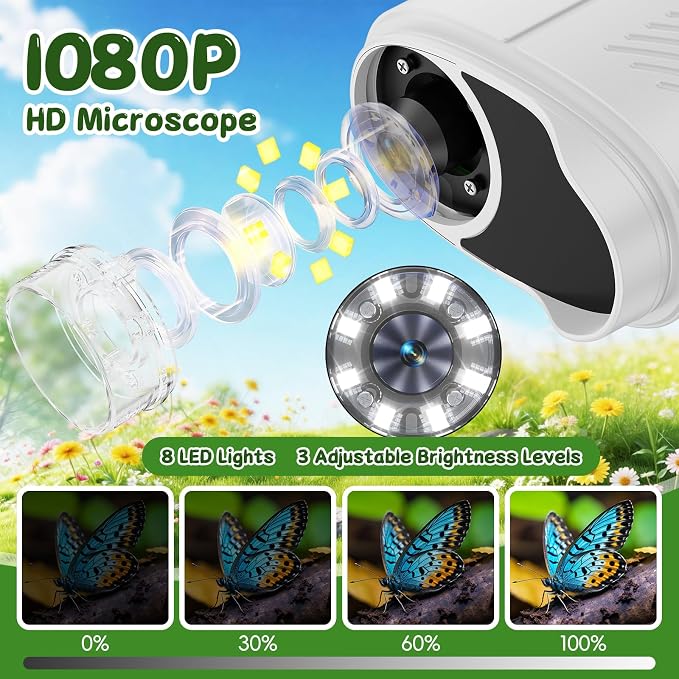 1000X Handheld Digital Microscope for Kids (White) | 4K HD 2.4" Screen, 200–1000X Magnification, Portable Kids Microscope, Educational STEM Toy, Gifts for Boys and Girls Age 5–12