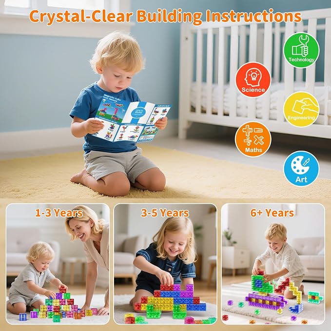 Magnetic Blocks 40PCS 1.34" Transparent Large Magnetic Building Cubes | Magnetic Blocks for Kids Ages 1-3 ,Montessori Toys for 1 Year Old, Toddler Toys,Sensory Toys for Toddlers 1-3,Magnet Cubes