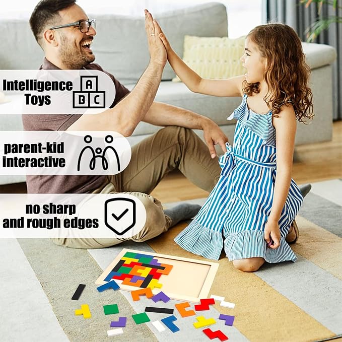 3 otters Wooden Blocks Puzzle 2 Set Russian Brain Teaser Tangram Intelligence Toys STEM Montessori Educational Gift for Kids Stocking Stuffers (Pack of 3)