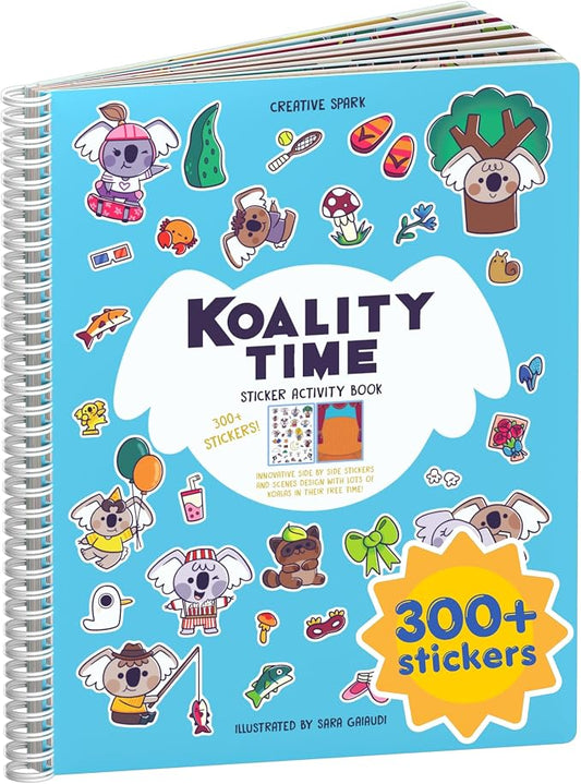 Cupkin Koality Time Cute Koala Coloring & Sticker Book | 300+ Stickers | Spiral-bound kids craft format with 8 scenes, 8 art pages, side-by-side viewing, and an easy-peel design for ages 2–8