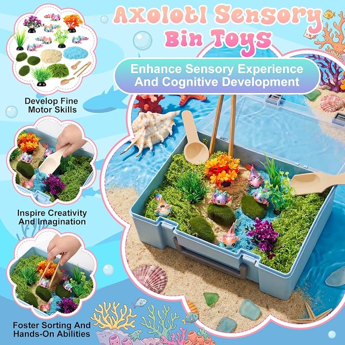 Jenaai Axolotl Sensory Bin Axolotl Sandbox Sand Kit Sensory Bin Filler Education Activities DIY Making Kit for Pretend Learning Game Play Ideal Decorations Gift Spring Sorting Counting Training