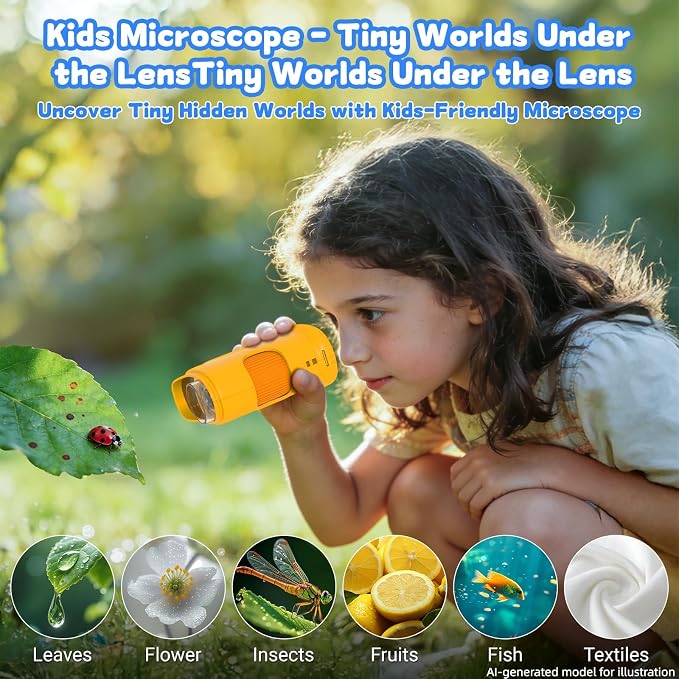 1000X Handheld Microscope for Kids: Pocket Digital Microscope with 1080P&2.0''IPS Screen&Photo/Video - Portable Edu Science Kits for Girls Boys - STEM Toys Birthday Gifts Ages 3-6 6-12(Orange)