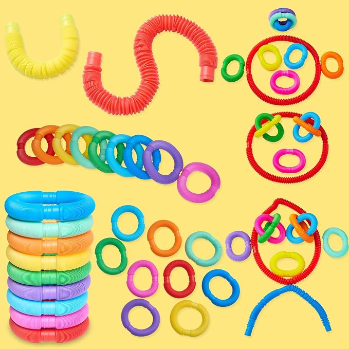 JOYIN 9 Pack Pop Tubes, Sensory Toys (Large) Fidget Toys Party Favors - 9 Colors, Creativity Learning & Fun for Kids - Perfect for Party, Goodie Bags Stuffers, Classroom School Reward