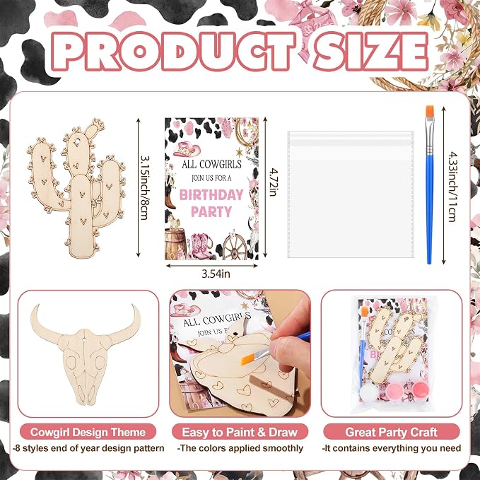 Saypacck 24 Pcs Cowgirl Party Favors Wooden Paint Craft Kits | Cowgirl Painting Crafts, Birthday Goodie Bag Fillers, Thank You Gifts for Kids Celebrations Decor