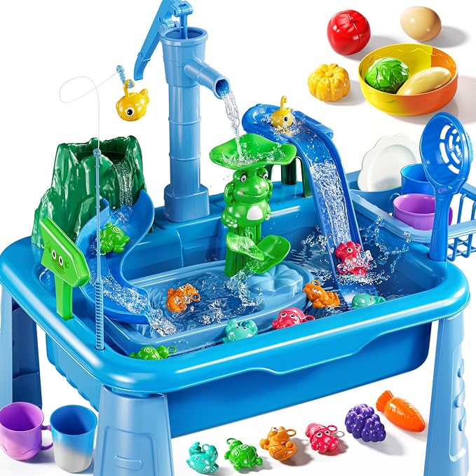 Water Table for Toddlers - Kids Play Sink with Running Water | with Pump, Water Table for Kids Ages 4-8 with Fishing Games, Summer Outside Sensory Gift Toys for Boys and Girls 3 4 5 6 7 8