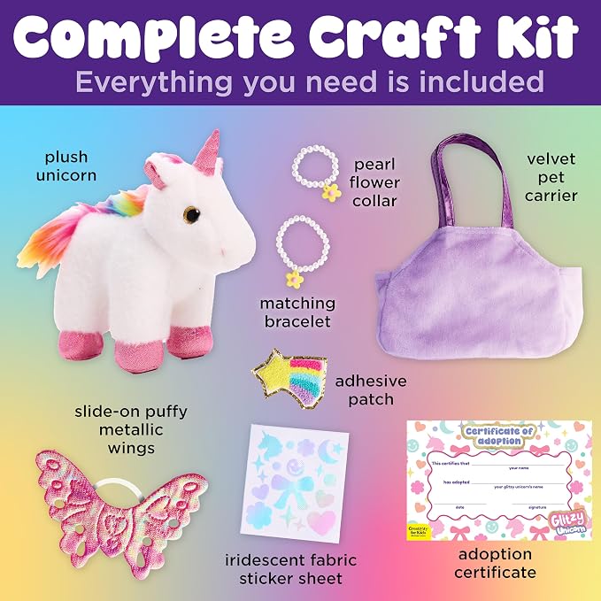 Creativity for Kids Glitzy Unicorn Kit | Adopt, Accessorize & Decorate Your Plush Pet | Toddler Purse & BFF Jewelry | Encourages Imaginative Play & Fine Motor Skills (Ages 4+)