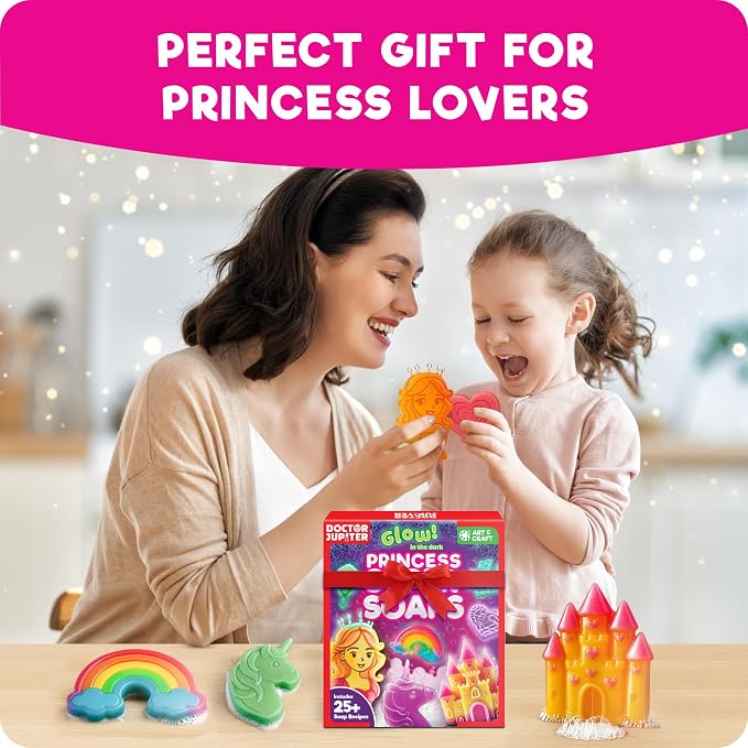 Doctor Jupiter Glow in The Dark - Princess Soap Making Kit for Kids Ages 6+ | Princess Toys, Birthday Gift Ideas for Girls 6,7,8,9,10 Year Olds, Science Kits for Kids Ages 5-7-8-12, STEM Toys, DIY Craft