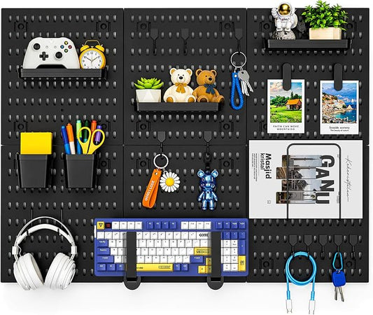 Black Peg Board, 24"x36" Pegboard Wall Organizer, Includes 6PCS Black Peg Boards and Accessories, Plastic Peg Board Panels for Craft Room, Office, Kitchen, Gaming Room
