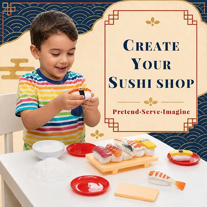 Sushi Sensory Bin Filler, Realistic Silicone Sushi Theme Toy Set, Safe Non-Toxic Sensory Filler for Pretend Play, Japanese Food Toy for Kids 6+