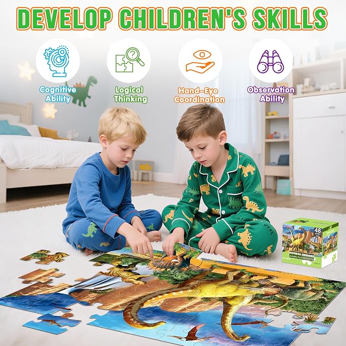Jumbo Floor Puzzle for Kids,48 Piece Waterfall Dinosaur Jigsaw Puzzle | Thick Cardboard Waterfall Dinosaur Puzzle for Preschool Learning, Ages 3-8,35x24 in Completed,Gift for Boys and Girls